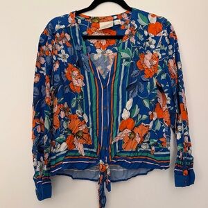 Anthropologie Mauve Tie Front Floral Women's Top
